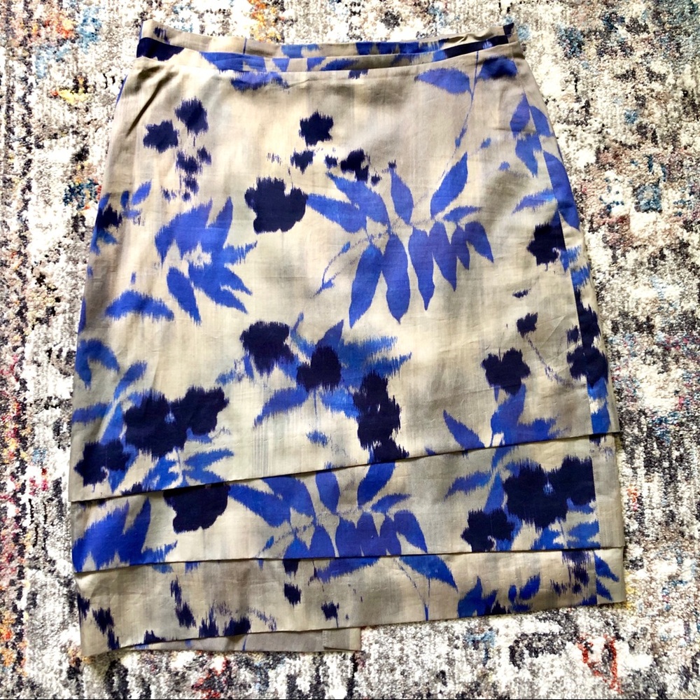 Hugo Boss Blue and Gray Floral Skirt